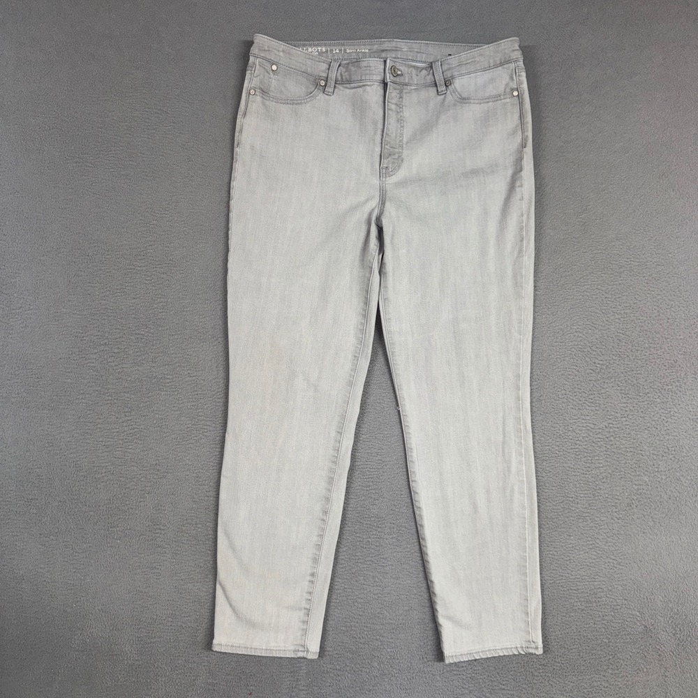Talbots Jeans Women 14 Gray Slim Ankle Flawless High Rise Stretch Denim Preppy